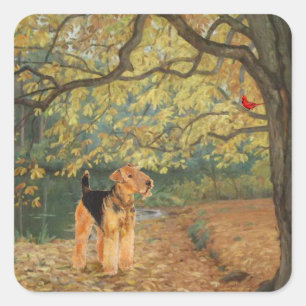Airedale Terrier Birdwatching Square Sticker