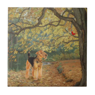 Airedale Terrier Birdwatching Tile