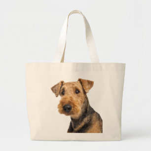 Airedale Terrier Brown & Black Puppy Dog Love Large Tote Bag