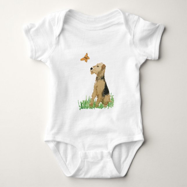 Airedale Terrier & Butterfly Baby Bodysuit (Front)