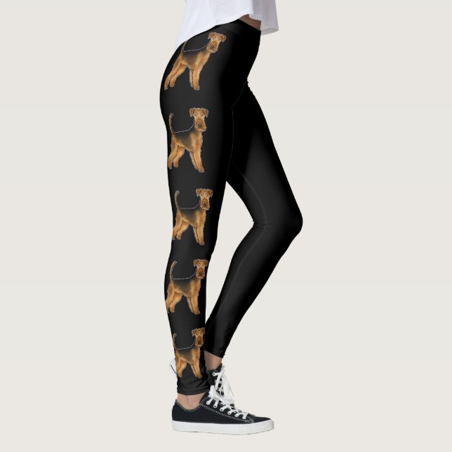 Airedale Terrier Cartoon Dog Bingley Terrier Black Leggings (Right)