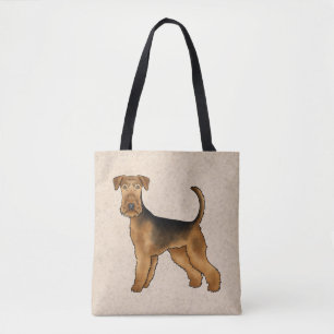 Airedale Terrier Cartoon Dog Standing On Beige Tote Bag