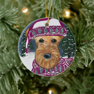 AIREDALE TERRIER CERAMIC TREE DECORATION