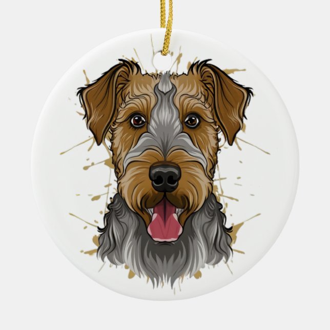 airedale terrier ceramic tree decoration (Front)