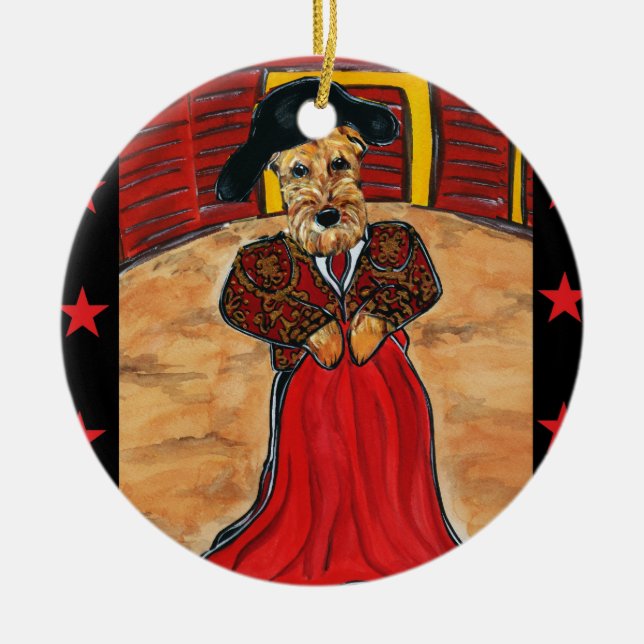 AIREDALE TERRIER CERAMIC TREE DECORATION (Front)