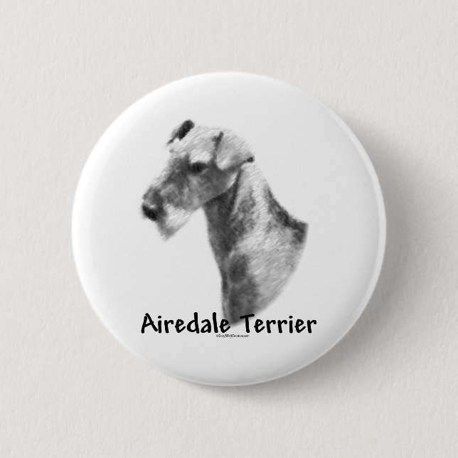 Airedale Terrier Charcoal Button (Front)