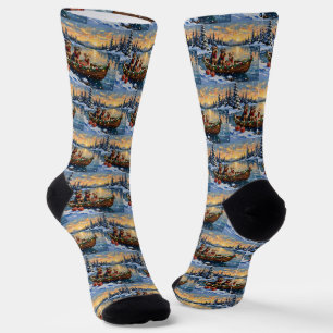 Airedale Terrier Christmas Boat Holiday Socks