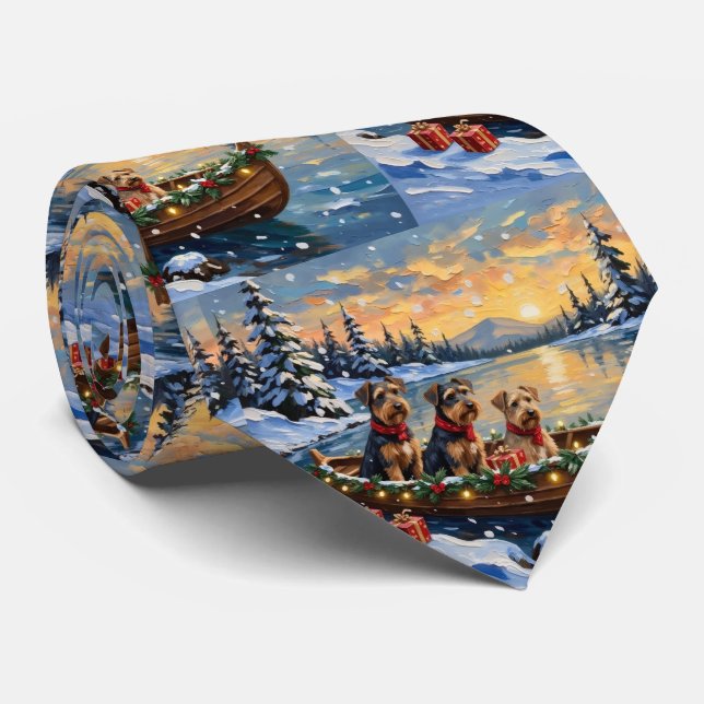 Airedale Terrier Christmas Boat Holiday Tie (Rolled)