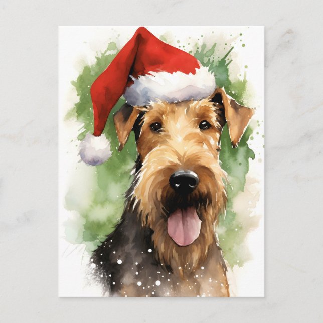 Airedale Terrier Christmas brush painting artwork Postcard (Front)