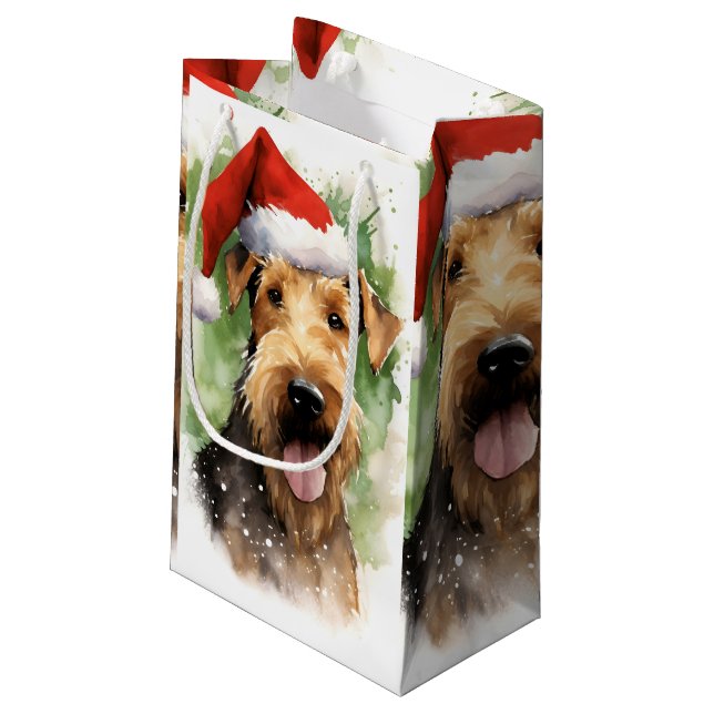 Airedale Terrier Christmas brush painting artwork Small Gift Bag (Back Angled)