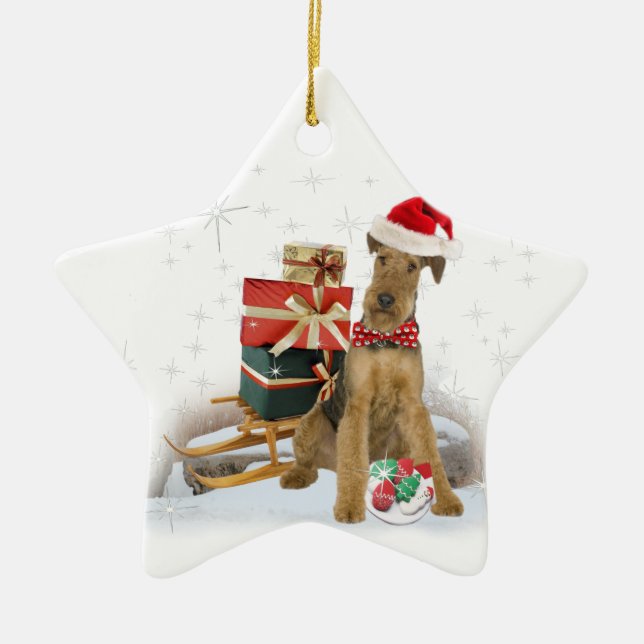 Airedale Terrier Christmas Ceramic Tree Decoration (Front)