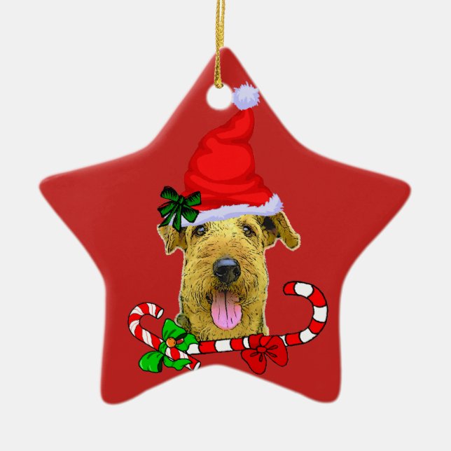 Airedale Terrier Christmas Ceramic Tree Decoration (Front)