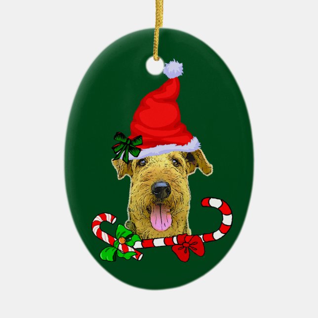 Airedale Terrier Christmas Ceramic Tree Decoration (Front)