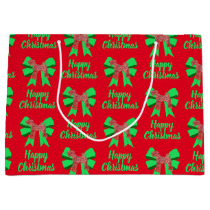 Airedale Terrier Christmas Dog & Green Bow  Large Gift Bag