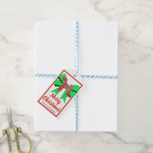 Airedale Terrier Christmas Dog & Green Bow Small Gift Tags