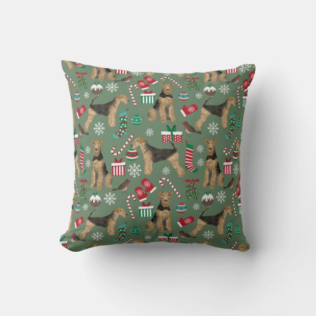 airedale terrier christmas dog pillow (Front)