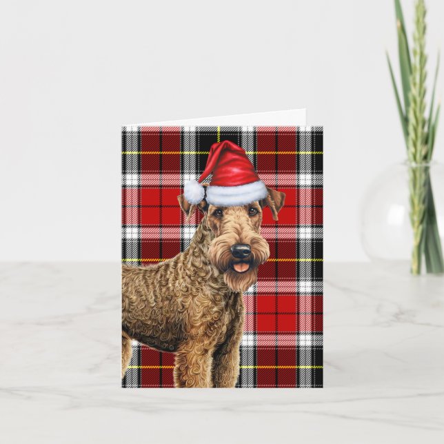 Airedale Terrier Christmas Dog Red Plaid Christmas Holiday Card (Front)