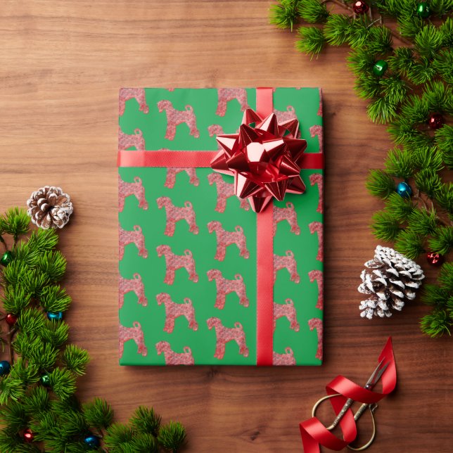 Airedale Terrier Christmas Dog Silhouette Green Wrapping Paper (Holiday Gift)
