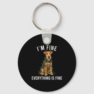 Airedale Terrier Christmas I'm Fine Everything Is  Key Ring