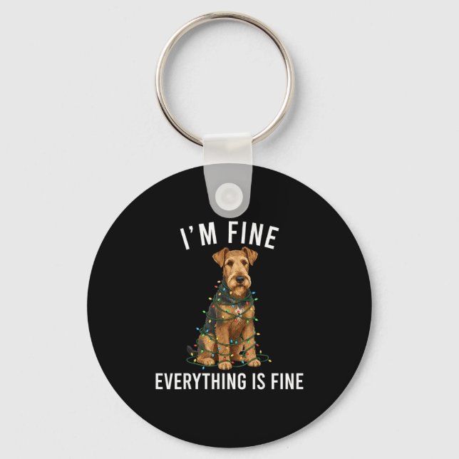 Airedale Terrier Christmas I'm Fine Everything Is  Key Ring (Front)
