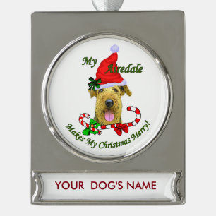 Airedale Terrier Christmas Personalised Silver Plated Banner Ornament