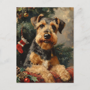 Airedale terrier Christmas Postcard