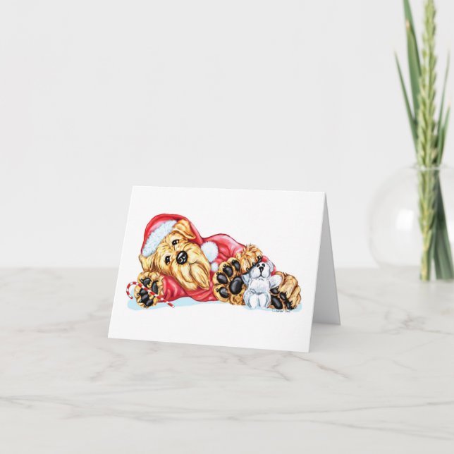 Airedale Terrier Christmas Waiting for Santa Holiday Card (Front)