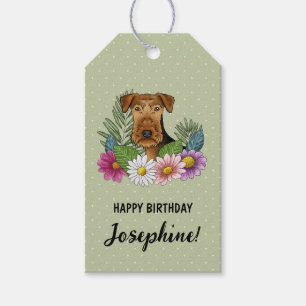 Airedale Terrier Colourful Flowers Birthday Green Gift Tags
