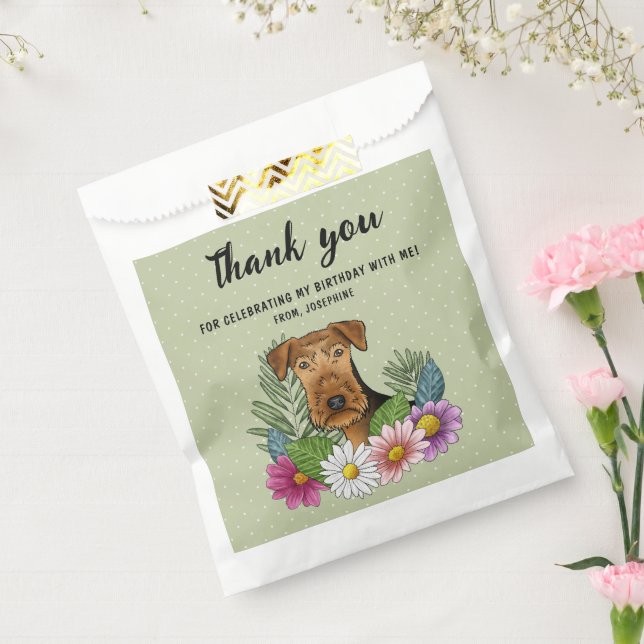 Airedale Terrier Colourful Flowers Birthday Thanks Favour Bags (Sealed)