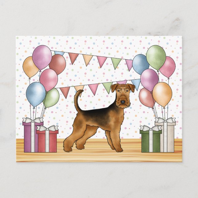 Airedale Terrier Colourful Pastel Happy Birthday Postcard (Front)