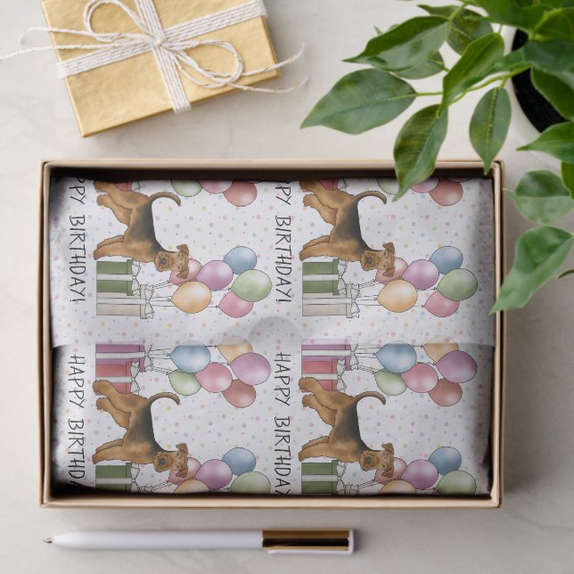 Airedale Terrier Colourful Pastel Happy Birthday Tissue Paper (Gift)