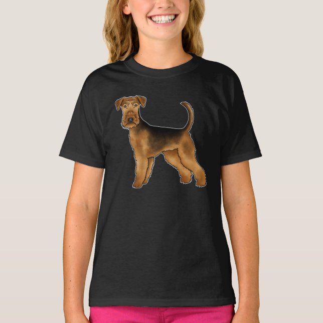 Airedale Terrier Cute Bingley Terrier Dog Drawing T-Shirt (Front)