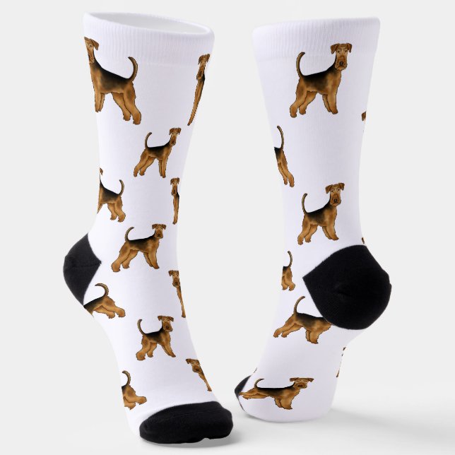 Airedale Terrier Cute Bingley Terrier Dog Pattern Socks (Angled)