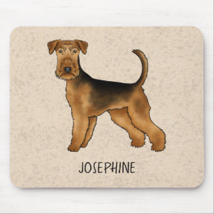 Airedale Terrier Cute Cartoon Dog And Name Beige Mouse Mat