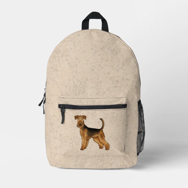 Airedale Terrier Cute Cartoon Dog Bingley Terrier Printed Backpack (Front)