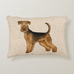 Airedale Terrier Cute Cartoon Dog On Beige Decorative Cushion