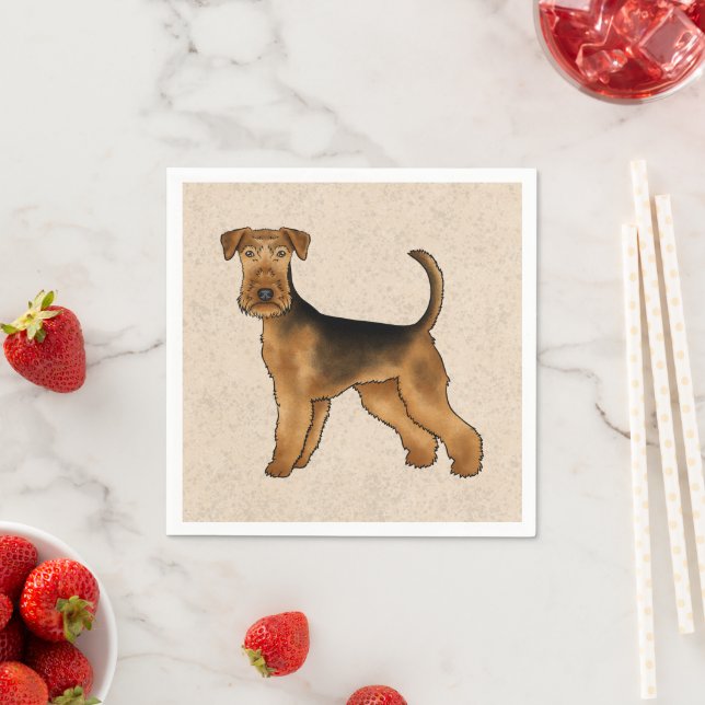 Airedale Terrier Cute Cartoon Dog On Beige Napkin (Insitu)