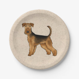 Airedale Terrier Cute Cartoon Dog On Beige Paper Plate
