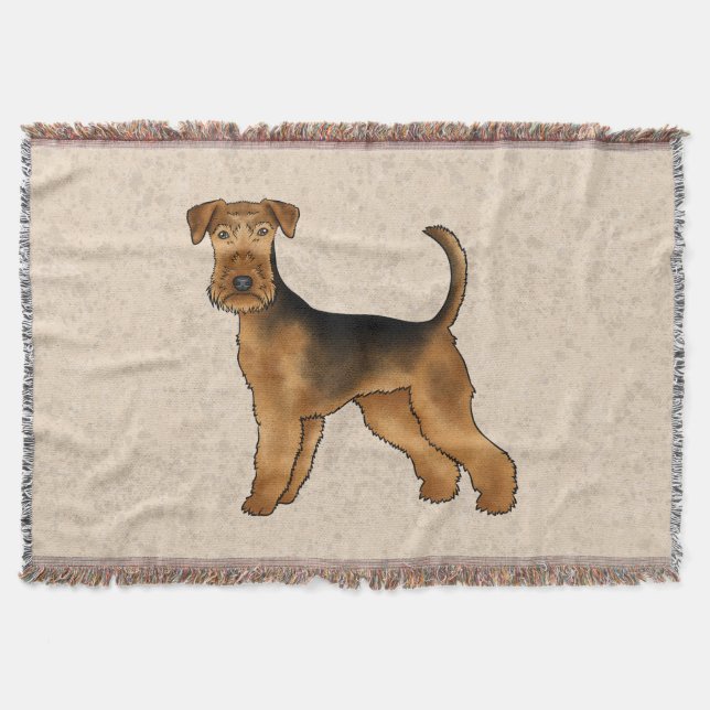 Airedale Terrier Cute Cartoon Dog On Beige Throw Blanket (Front)