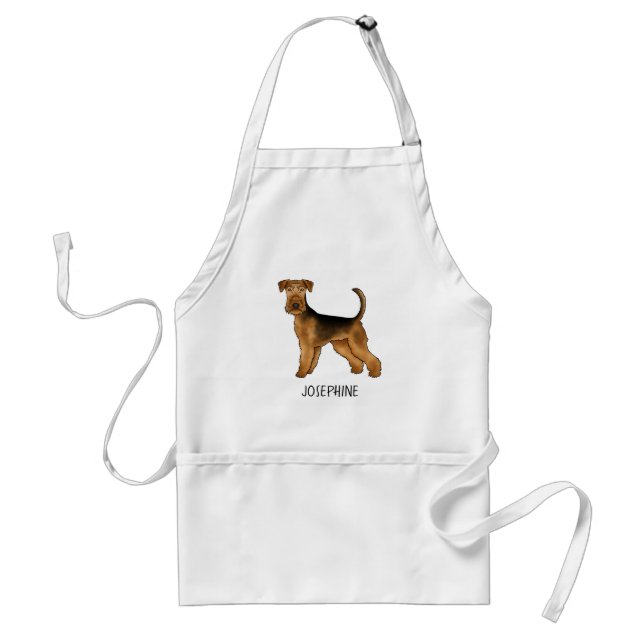 Airedale Terrier Cute Cartoon Dog With Custom Name Standard Apron (Front)