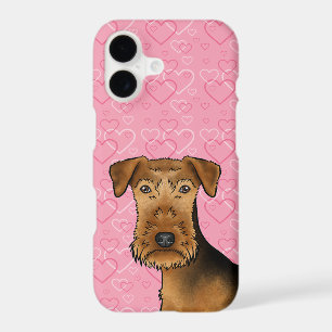 Airedale Terrier Cute Dog Head On Pink Hearts