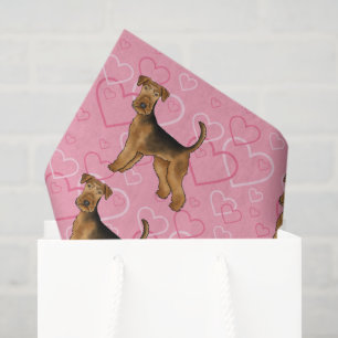 Airedale Terrier Cute Dog Love With Pink Hearts Tissue Paper