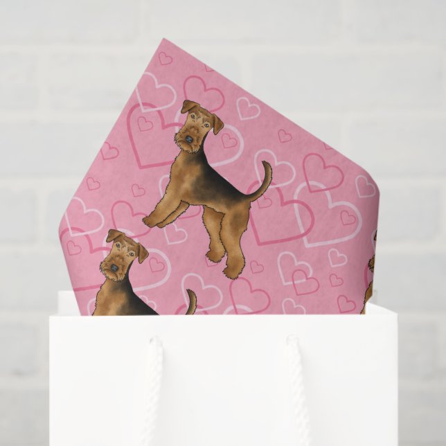 Airedale Terrier Cute Dog Love With Pink Hearts Tissue Paper (Gift Bag)