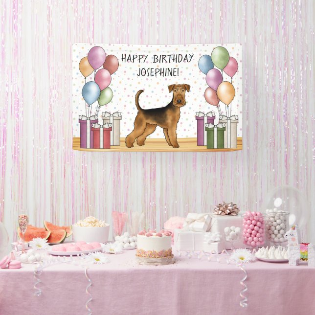 Airedale Terrier Cute Dog Pastel Happy Birthday Banner (Party)