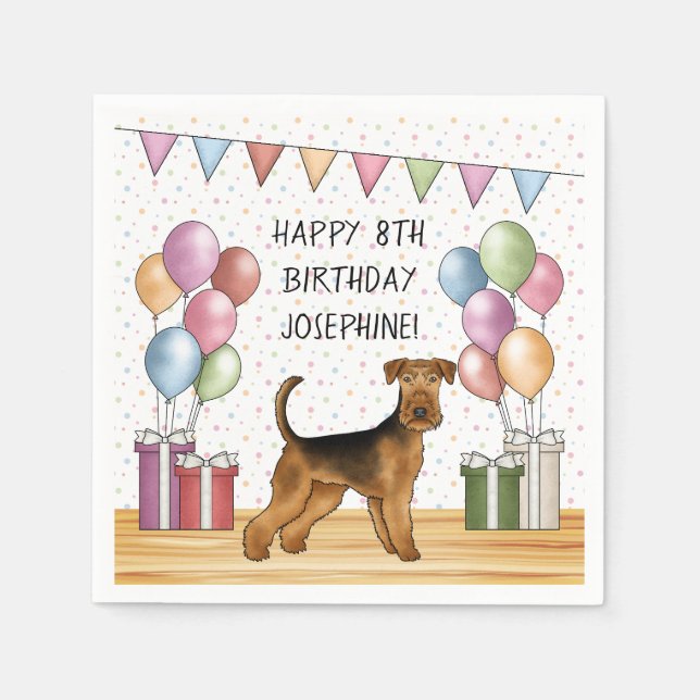 Airedale Terrier Cute Dog Pastel Happy Birthday Napkin (Front)