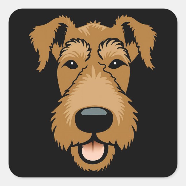 Airedale Terrier Cute Funny Cartoon Puppy Dog Square Sticker (Front)
