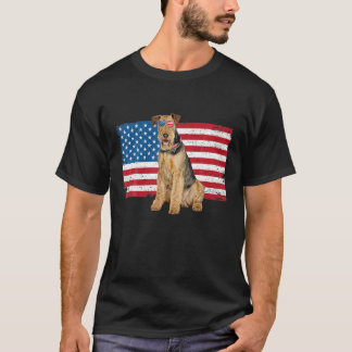 Airedale Terrier Dad Mum American Flag Dog Lover O T-Shirt