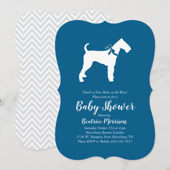 Airedale Terrier Dog Baby Shower Blue Boy Invitation (Front/Back)