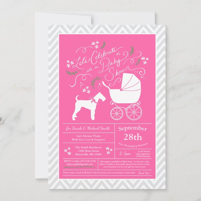 Airedale Terrier Dog Baby Shower Pink Girl Invitation (Front)