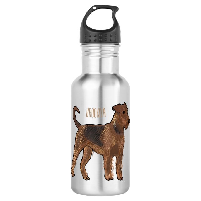 Airedale terrier dog cartoon illustration 532 ml water bottle (Front)